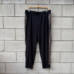 Black Jogger Pants with Leopard Side Panels